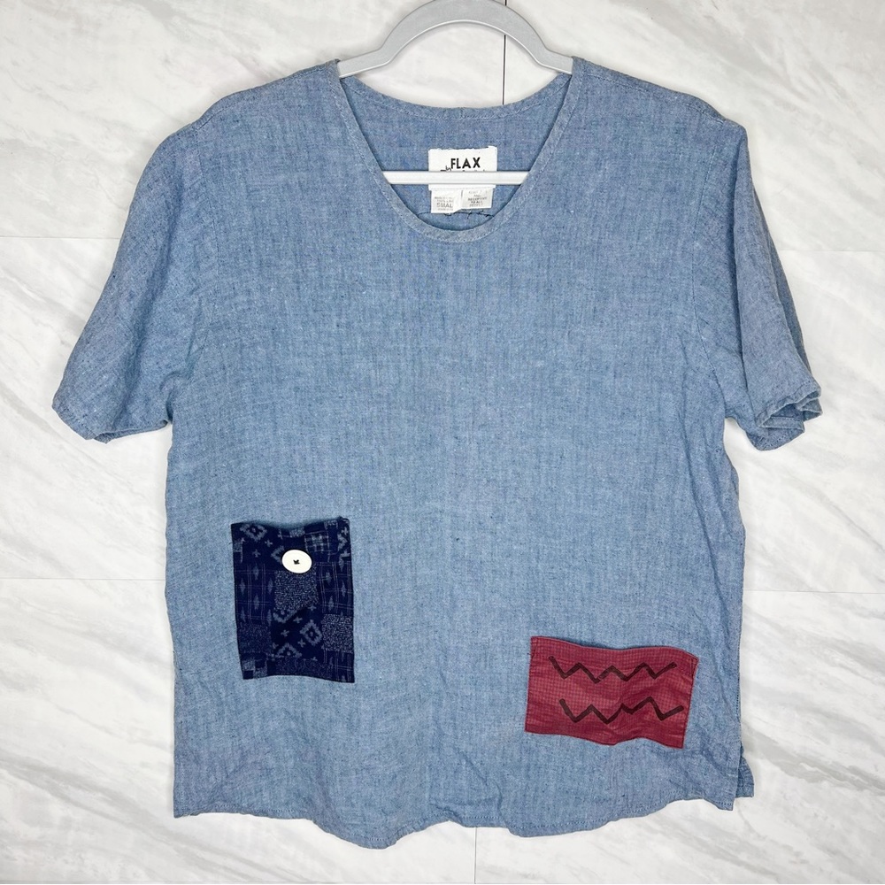 Flax Denim Patchwork Linen Top Small